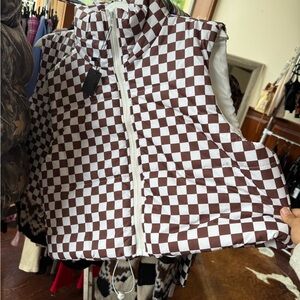 Brown and White Checkered Puffer Vest